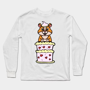 Funny hamster jumping out of a cake Long Sleeve T-Shirt